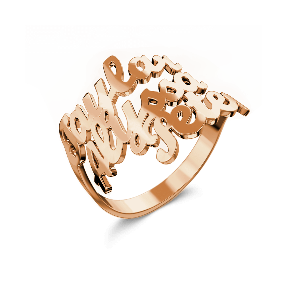 Three Name Ring Rose Gold Plated Silver