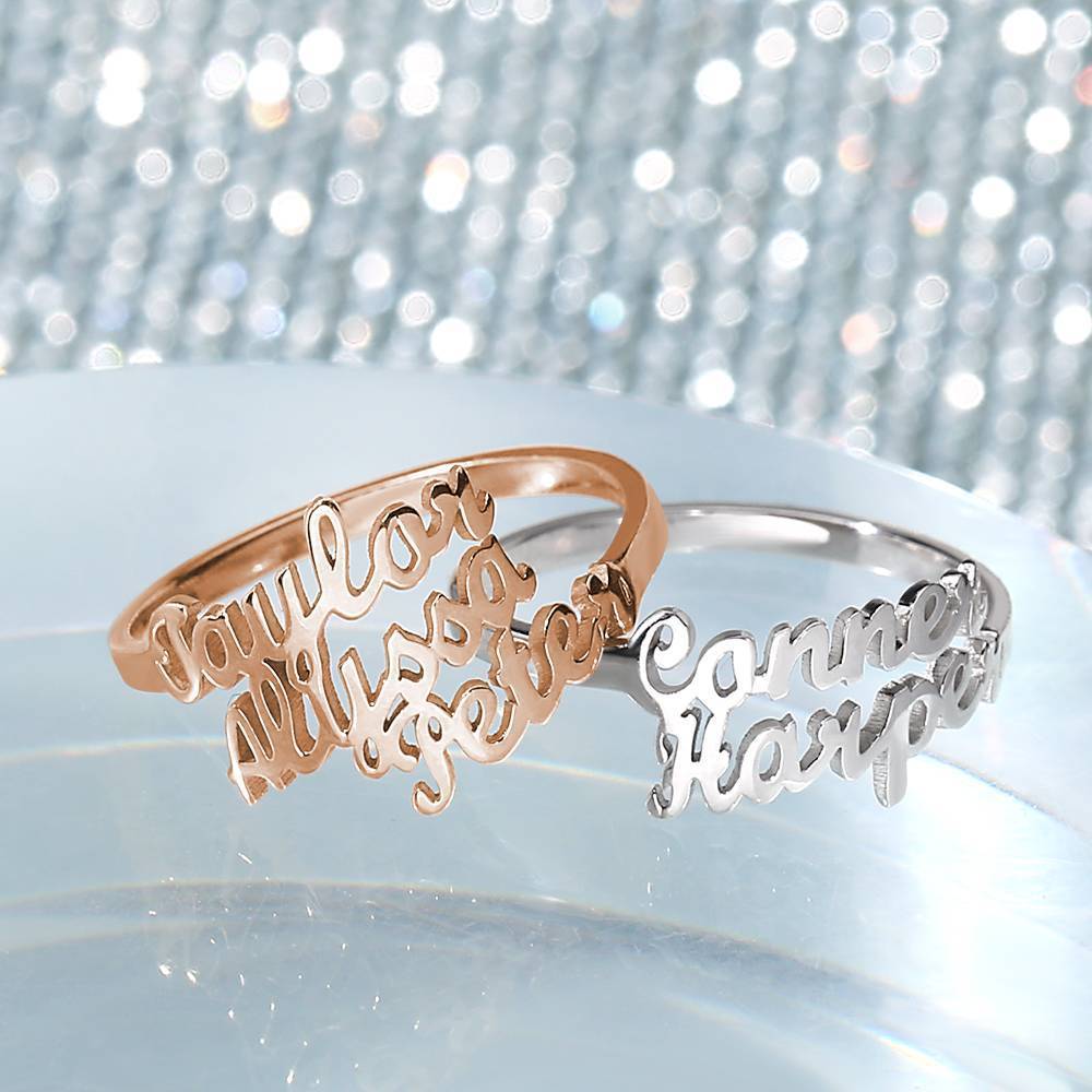 Three Name Ring Rose Gold Plated Silver