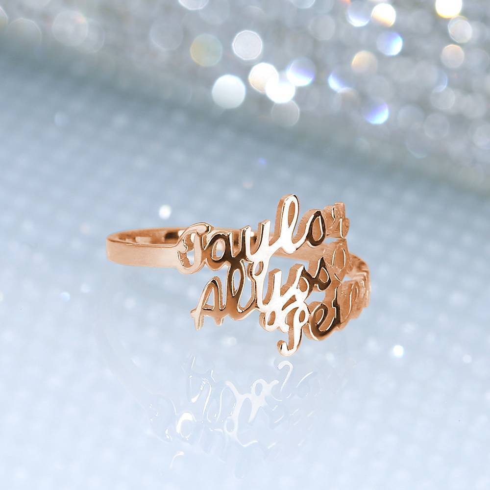 Three Name Ring Rose Gold Plated Silver