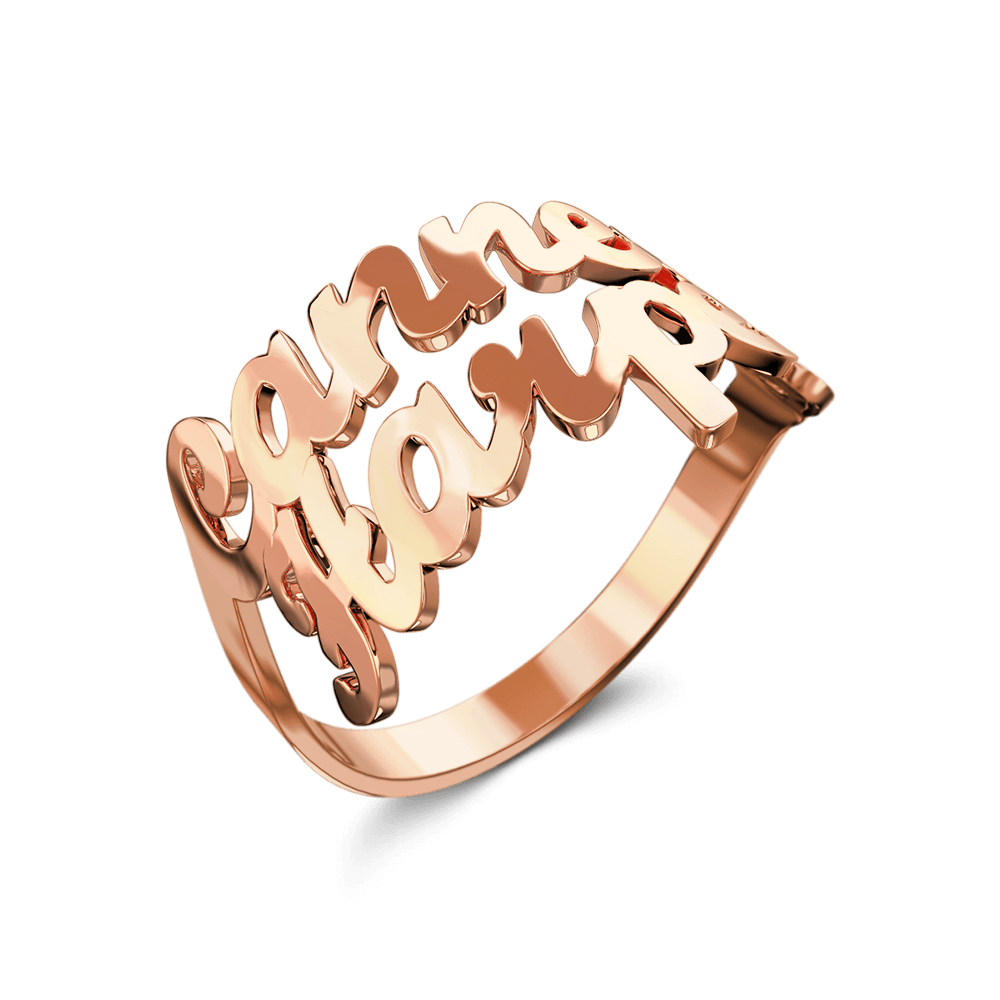 Two Name Ring Rose Gold Plated Silver