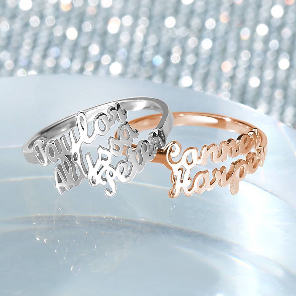 Two Name Ring Rose Gold Plated Silver