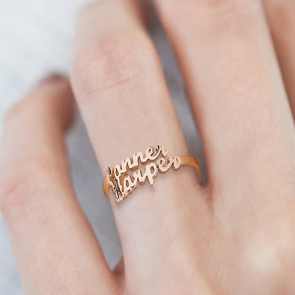 Two Name Ring Rose Gold Plated Silver