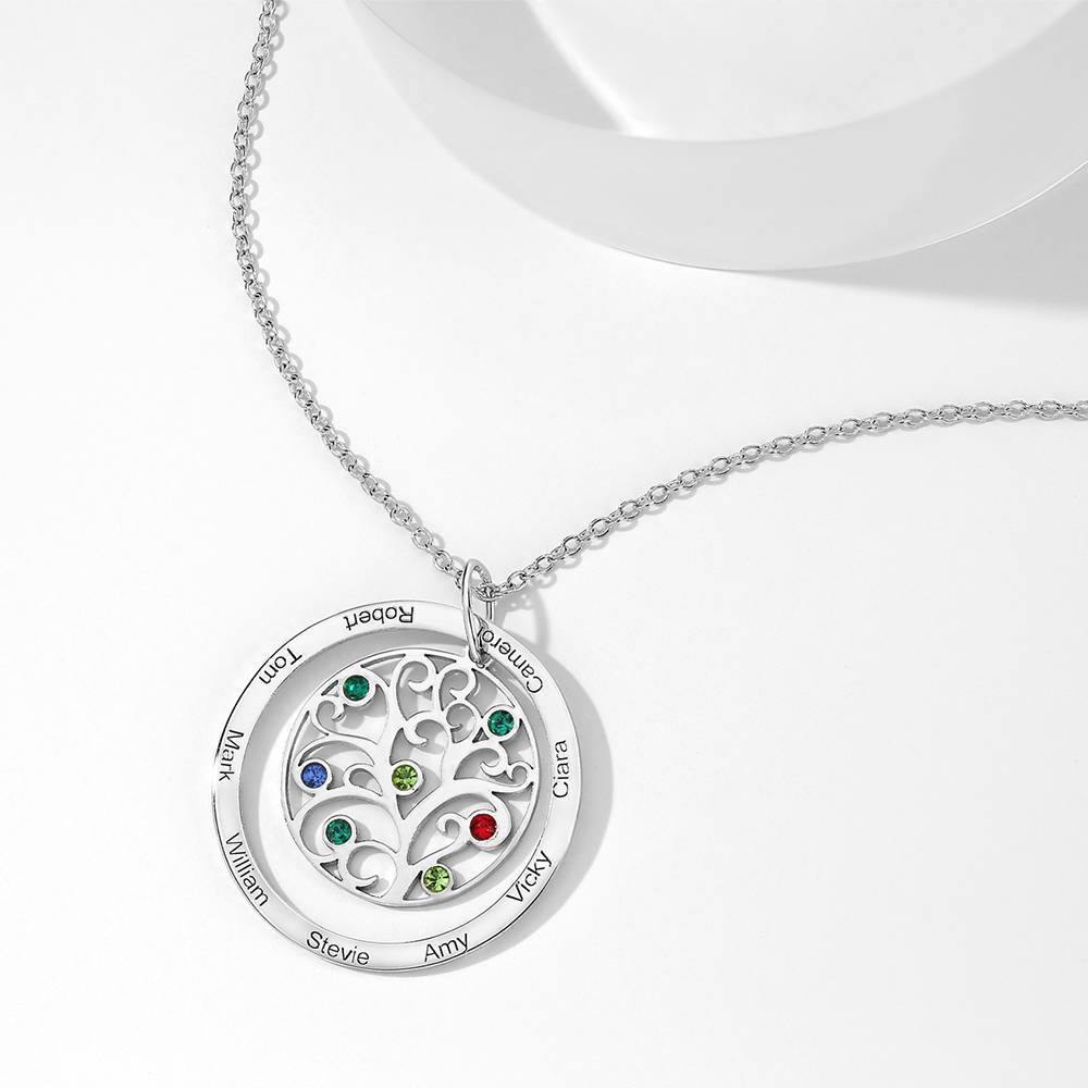 Filigree Family Tree Birthstone Necklace with Engraving Silver - soufeelus