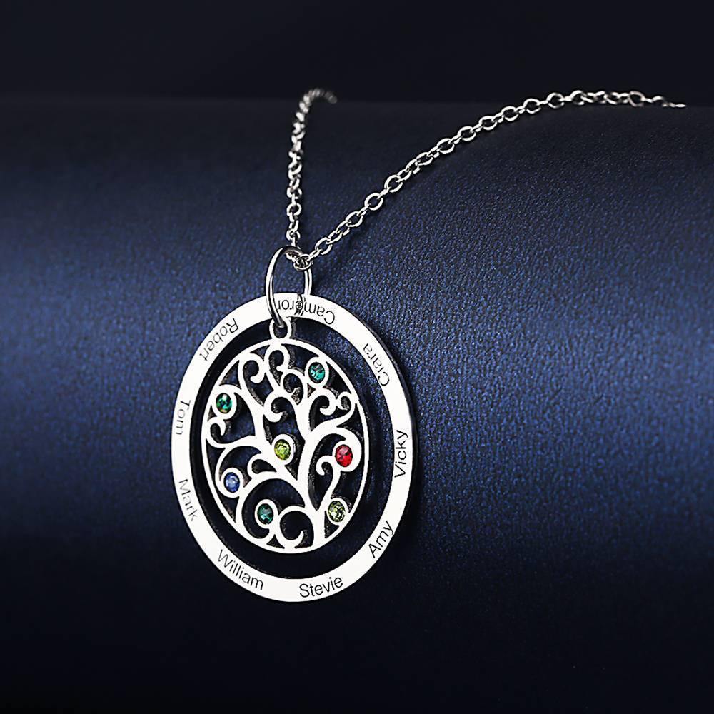 Filigree Family Tree Birthstone Necklace with Engraving Silver - soufeelus