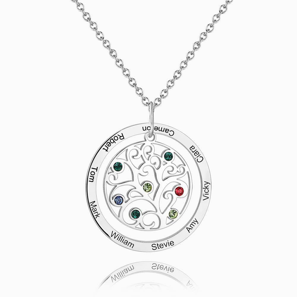 Filigree Family Tree Birthstone Necklace with Engraving Silver - soufeelus