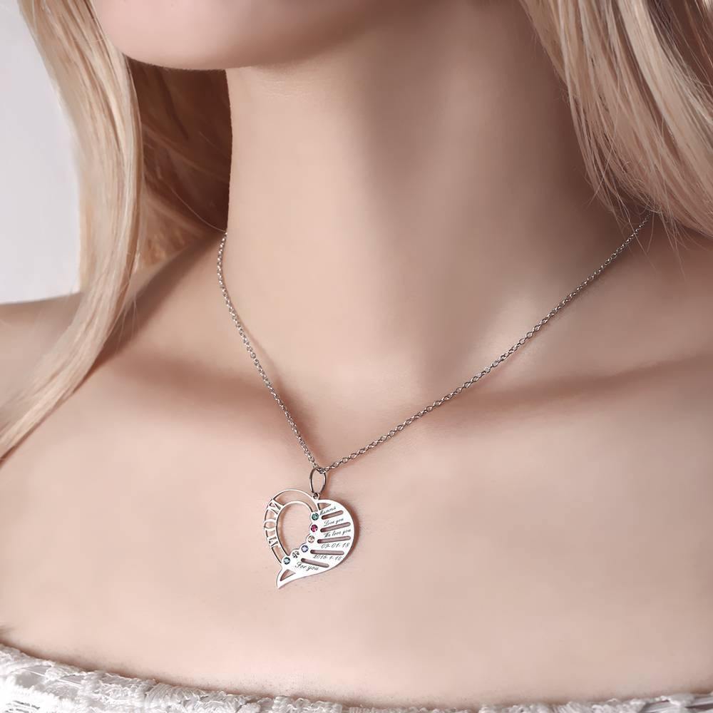 Heart Birthstone Necklace with Engraving Silver - soufeelus