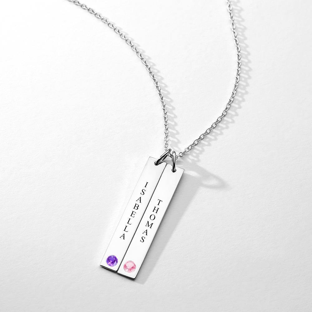 Personalized Birthstone Vertical Two Bar Necklace with Engraving Silver - soufeelus