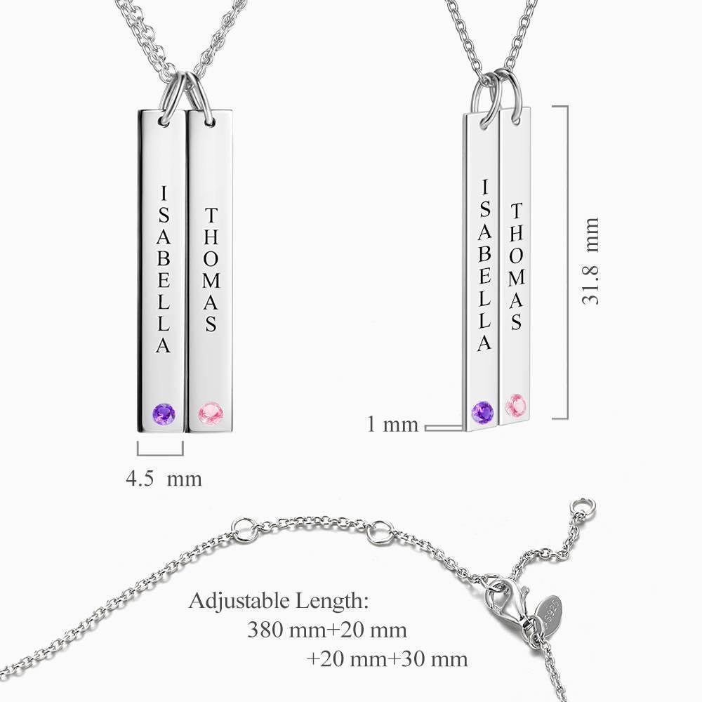 Personalized Birthstone Vertical Two Bar Necklace with Engraving Silver - soufeelus