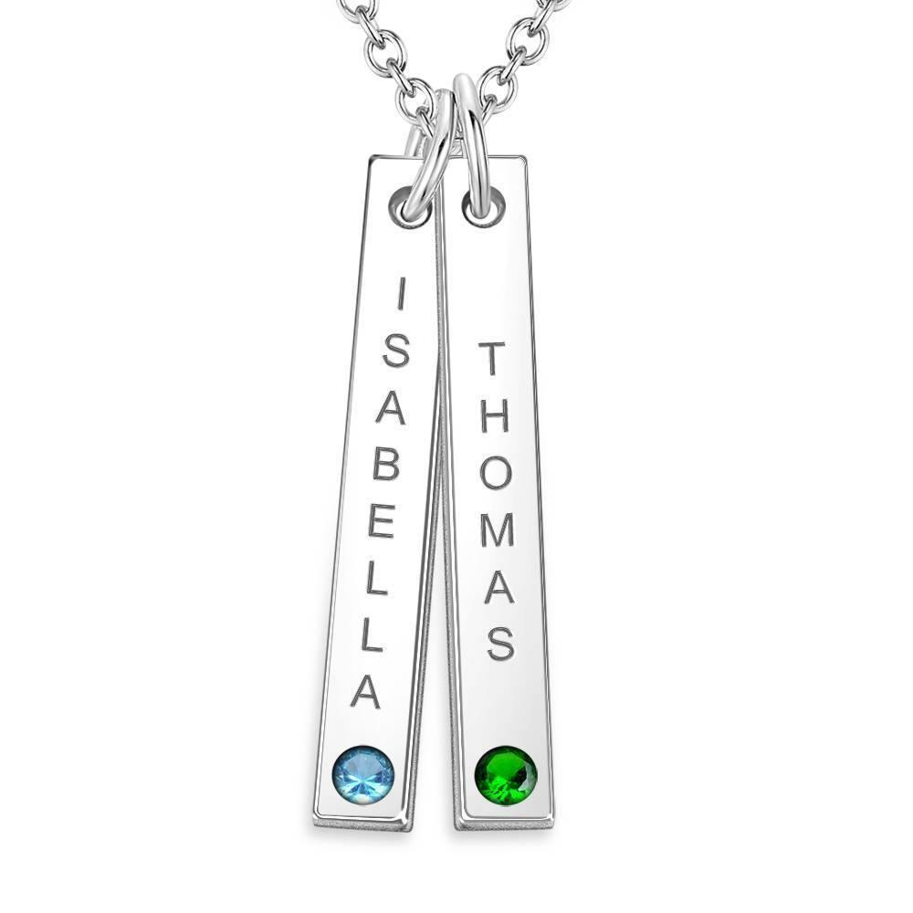 Personalized Birthstone Vertical Two Bar Necklace with Engraving Silver - soufeelus