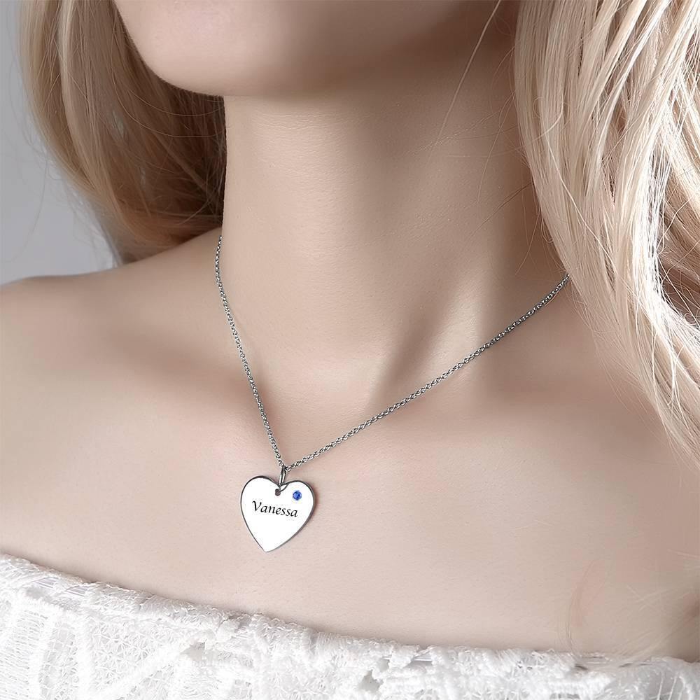 Heart Tag Personalized Birthstone Necklace with Engraving Silver - soufeelus