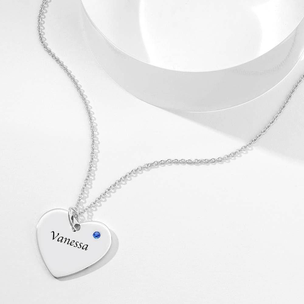 Heart Tag Personalized Birthstone Necklace with Engraving Silver - soufeelus