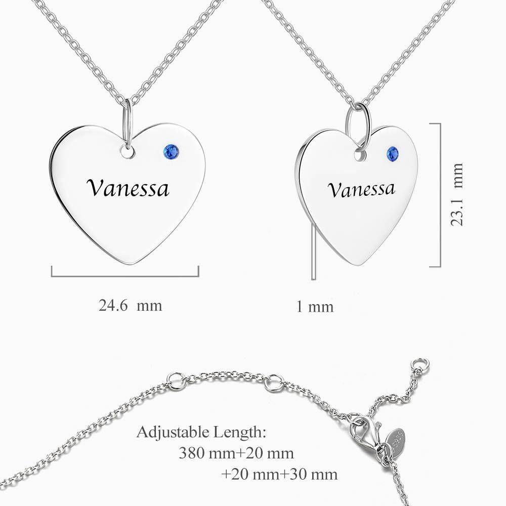 Heart Tag Personalized Birthstone Necklace with Engraving Silver - soufeelus