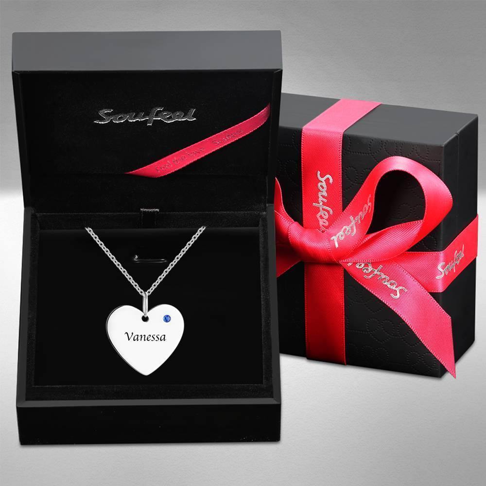 Heart Tag Personalized Birthstone Necklace with Engraving Silver - soufeelus