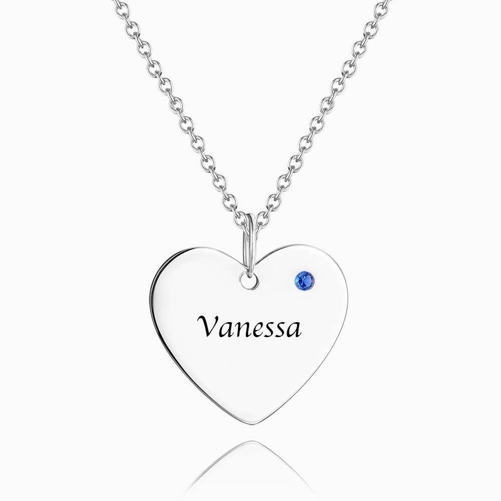 Heart Tag Personalized Birthstone Necklace with Engraving Silver - soufeelus