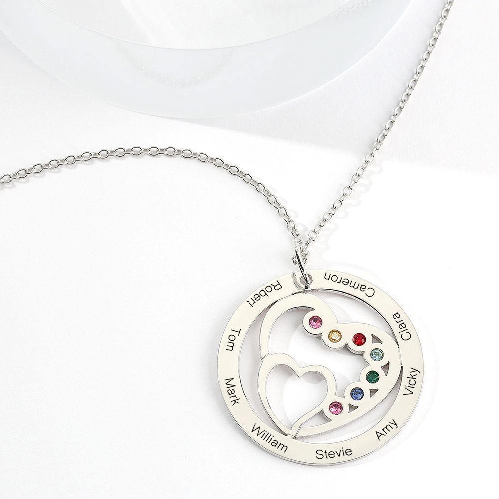 Round and Heart Engraved Necklace Silver with Custom Birthstone - soufeelus