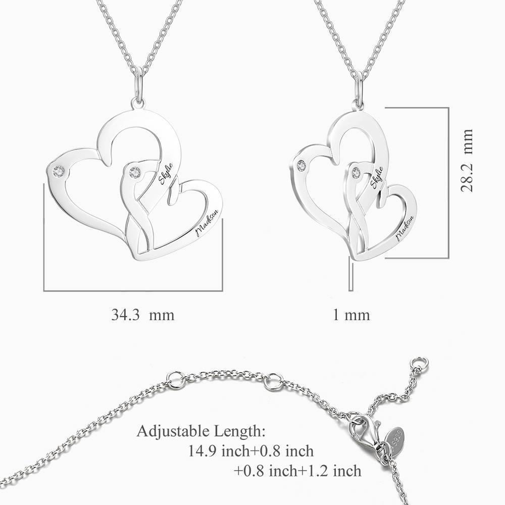 Engraved Two Heart Necklace with Birthstone Silver - soufeelus