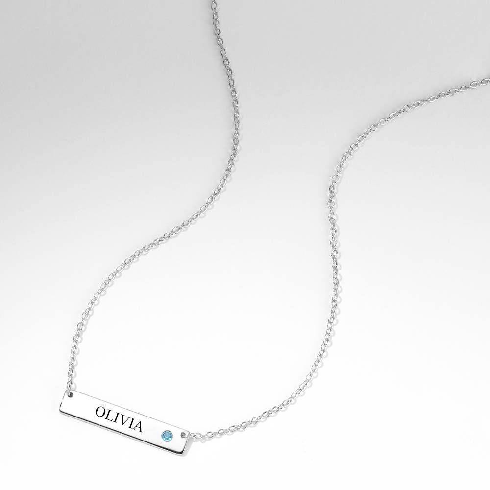 Personalized Birthstone Bar Necklace with Engraving Silver - soufeelus