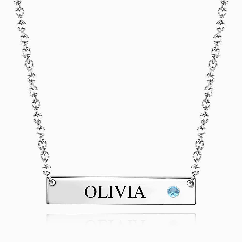 Personalized Birthstone Bar Necklace with Engraving 14k Gold Plated Silver - soufeelus