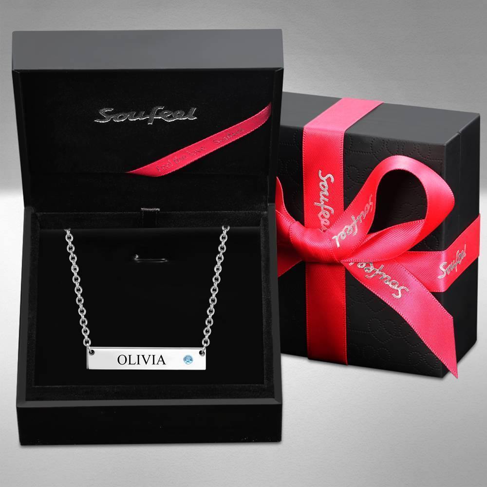 Personalized Birthstone Bar Necklace with Engraving Silver - soufeelus
