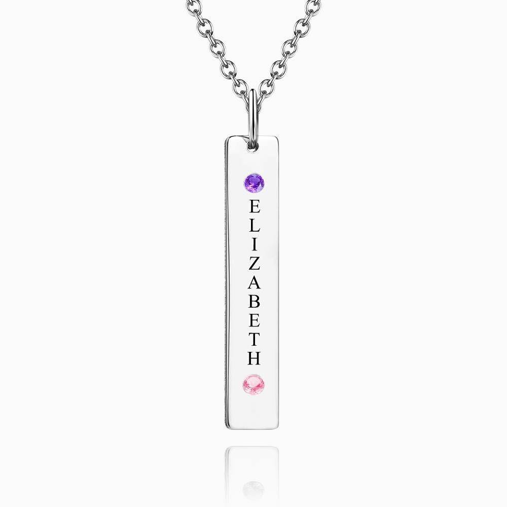 Personalized Birthstone Vertical Bar Necklace with Engraving Silver - soufeelus