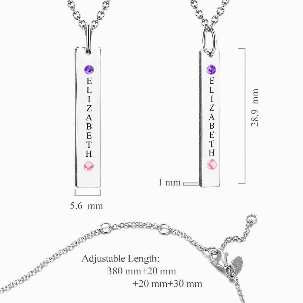 Personalized Birthstone Vertical Bar Necklace with Engraving Silver - soufeelus