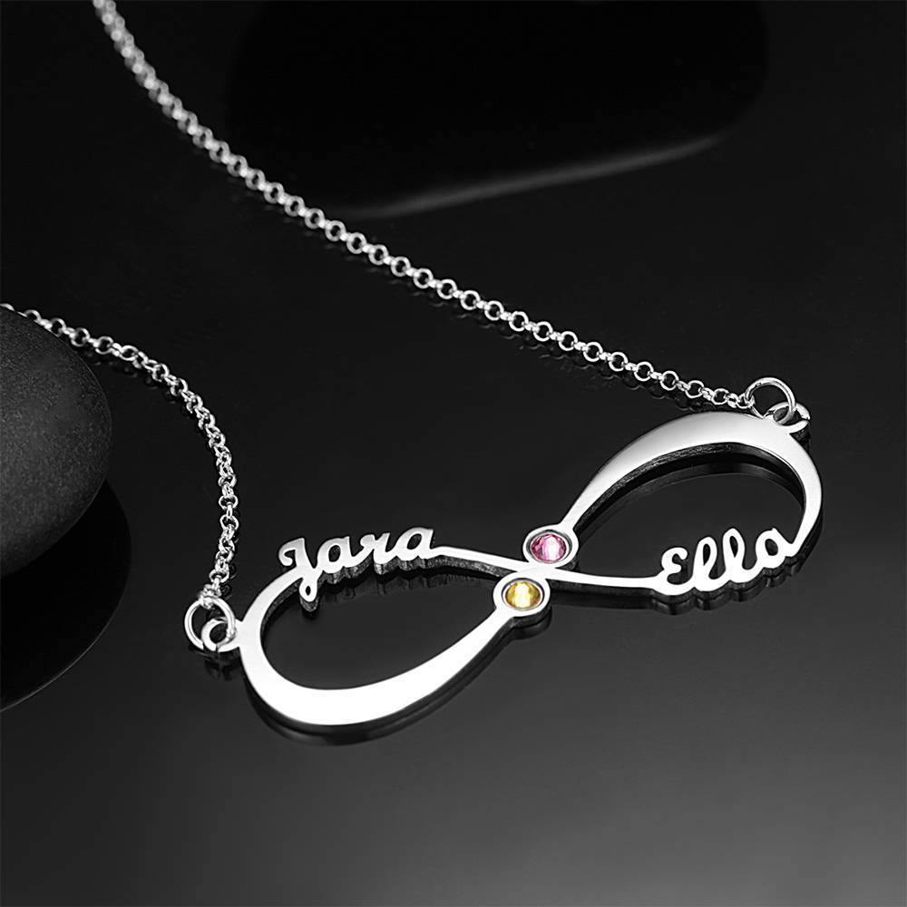 Personalized Name Necklace with Birthstone Infinity Necklace 14K Gold Plated - soufeelus
