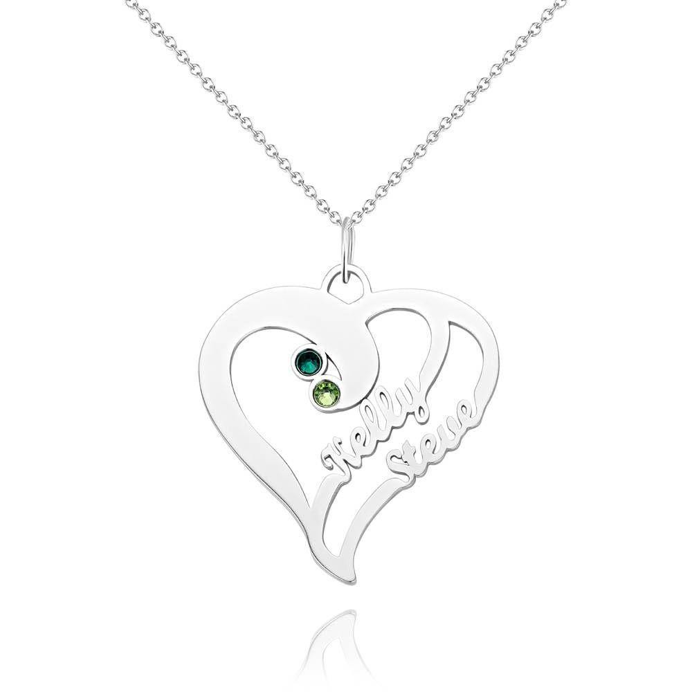 Name Necklace with Birthstone, Heart Necklace 14K Gold Plated - Silver - soufeelus