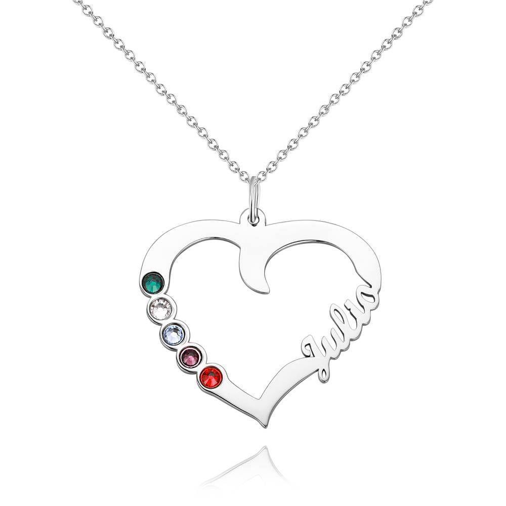 Name Necklace with Five Birthstones Silver - soufeelus