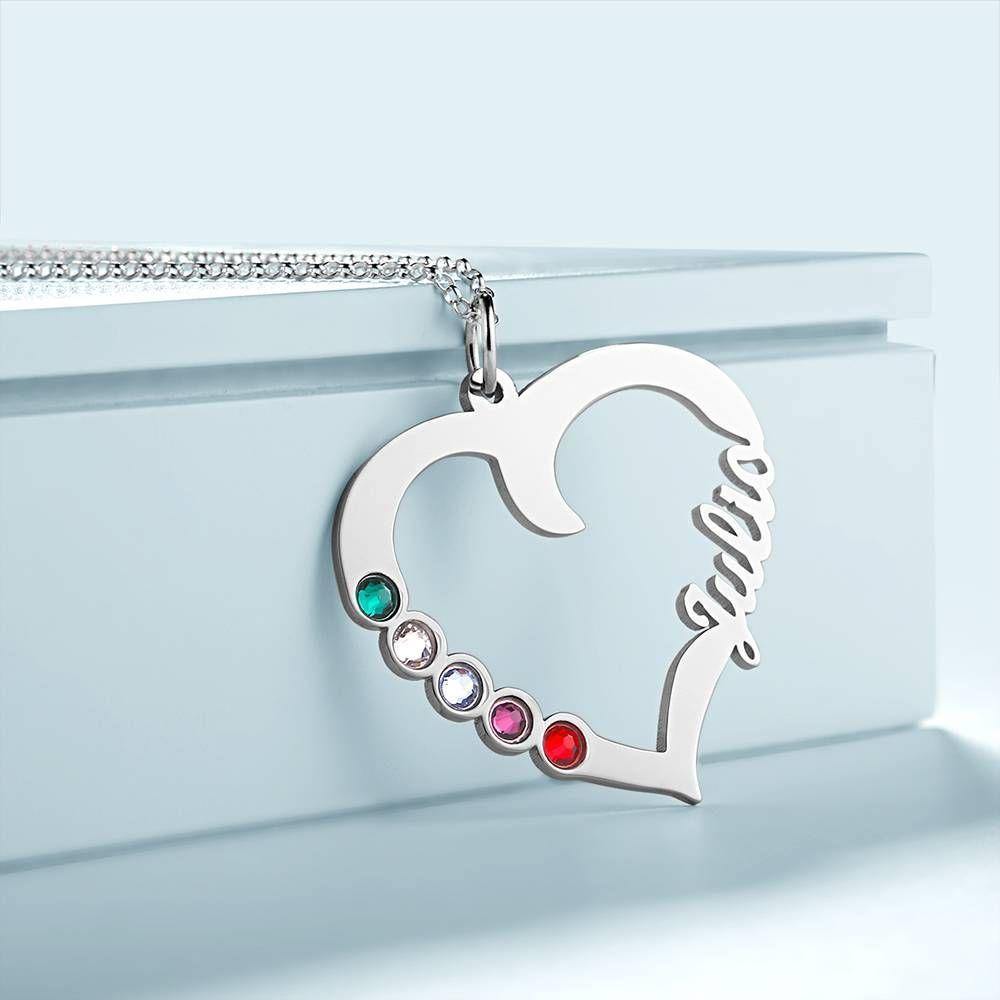 Name Necklace with Five Birthstones Silver - soufeelus