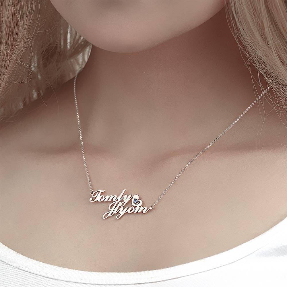 Name Necklace with Birthstone Little Heart  Necklace Silver - soufeelus
