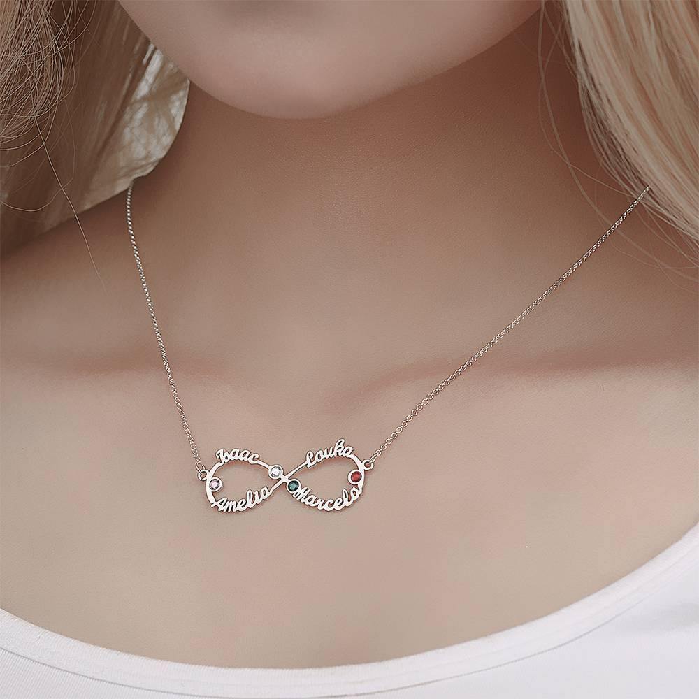 Name Necklace with Birthstone Infinity Necklace Four Names Four Birthstones Silver - soufeelus