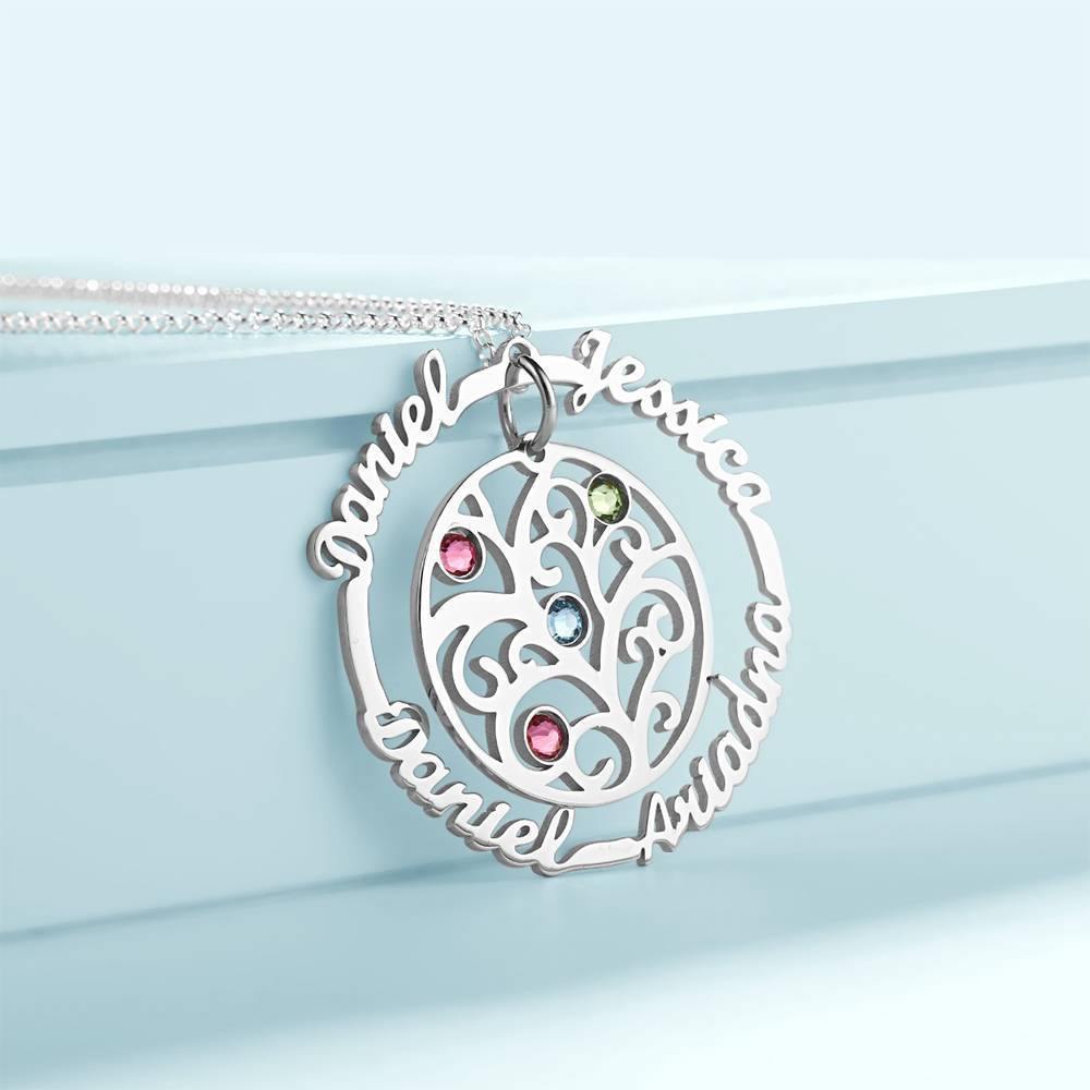 Custom Name Necklace with Birthstones, Family Tree Necklace Silver - soufeelus