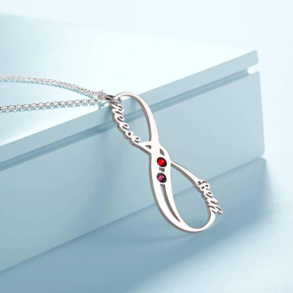 Name Necklace with Birthstone Infinity Necklace Unique Gift Silver - soufeelus