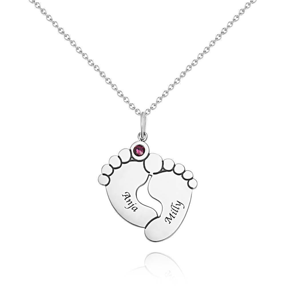 Custom Birthstone Necklace with Engraving, Cute Feet Name Necklace Silver - soufeelus