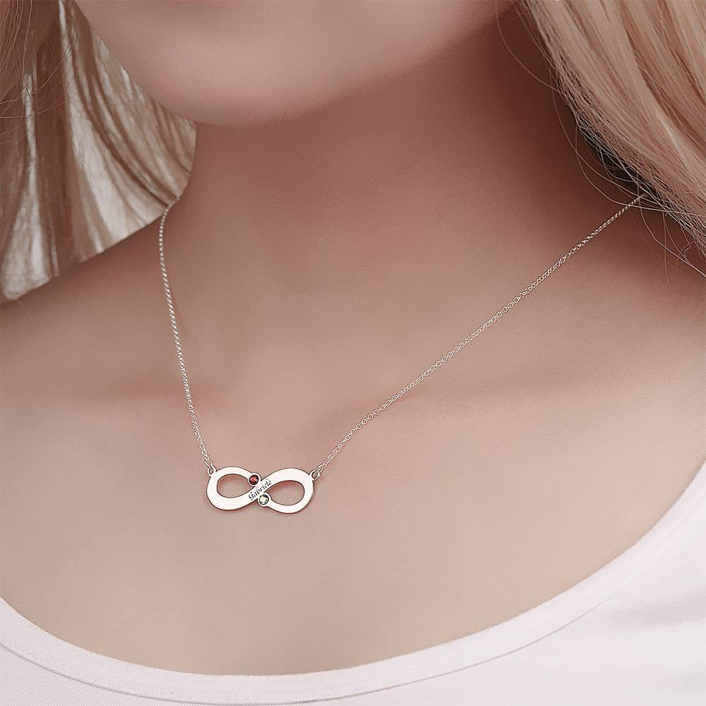 Custom Engraved Necklace, Birthstone Infinity Necklace Silver - soufeelus