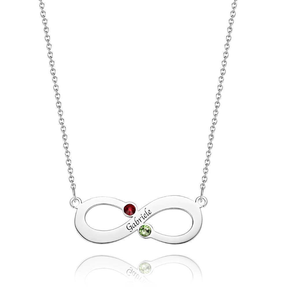 Custom Engraved Necklace, Birthstone Infinity Necklace Silver - soufeelus