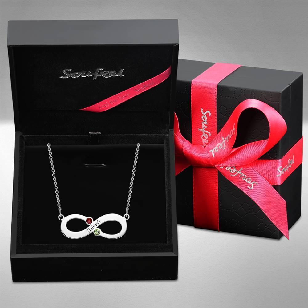 Custom Engraved Necklace, Birthstone Infinity Necklace Silver - soufeelus