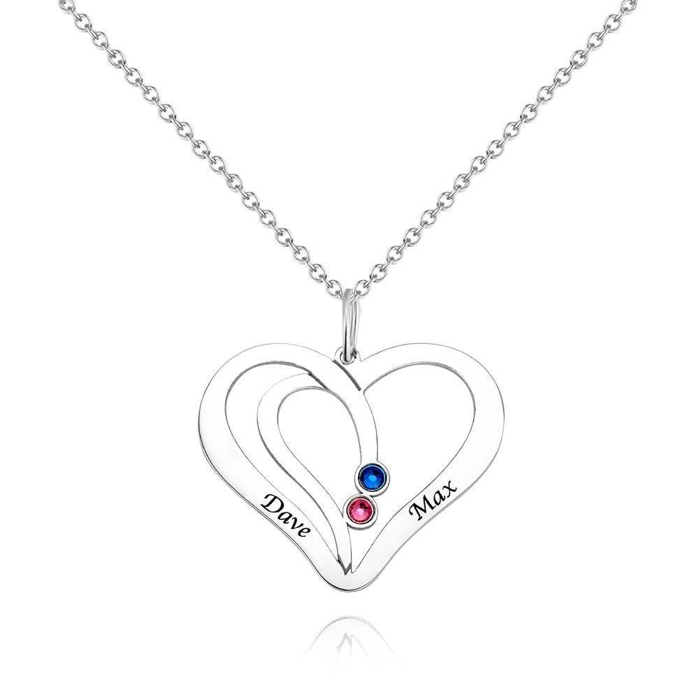 Engraved Necklace with Birthstone,  Perfect Gift Custom Necklace 14K Gold Plated - Silver - soufeelus