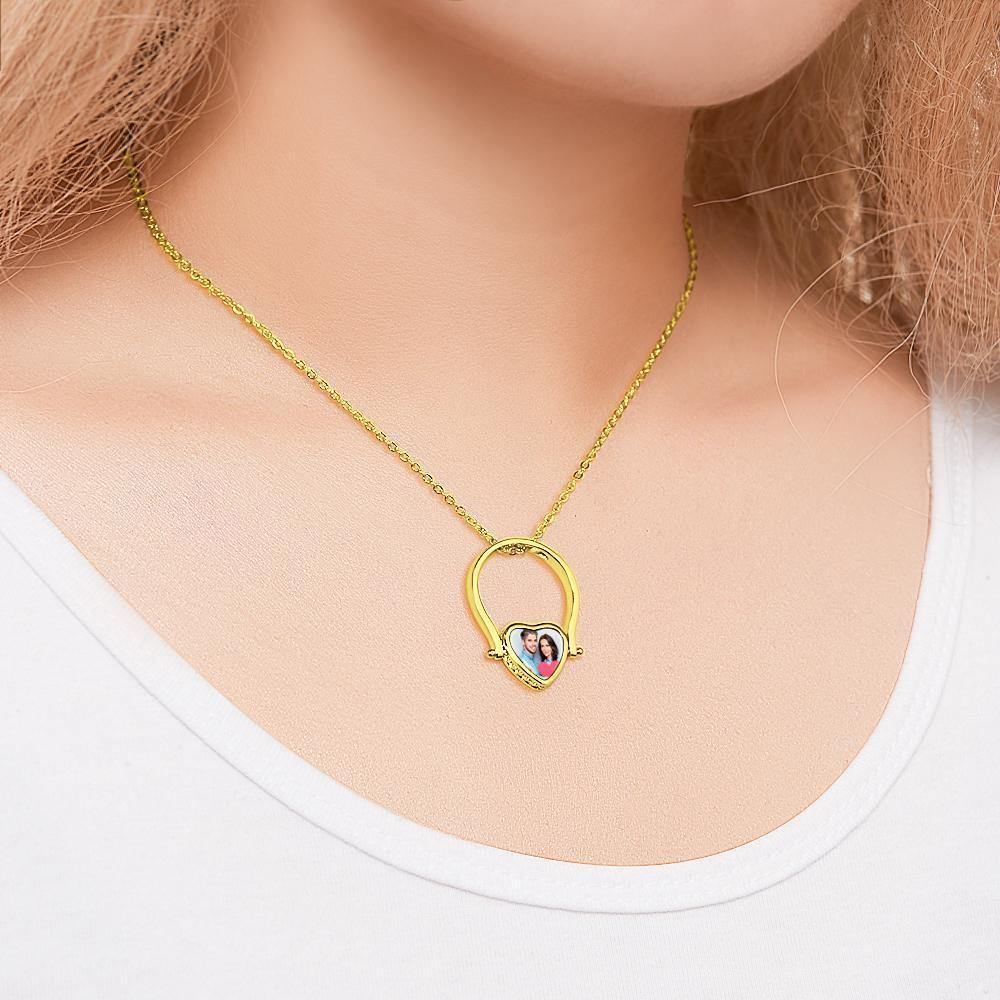 Photo Necklace, Photo Ring Unique Design Dual-use (Ring Size 7#) 14k Gold Plated Silver - soufeelus