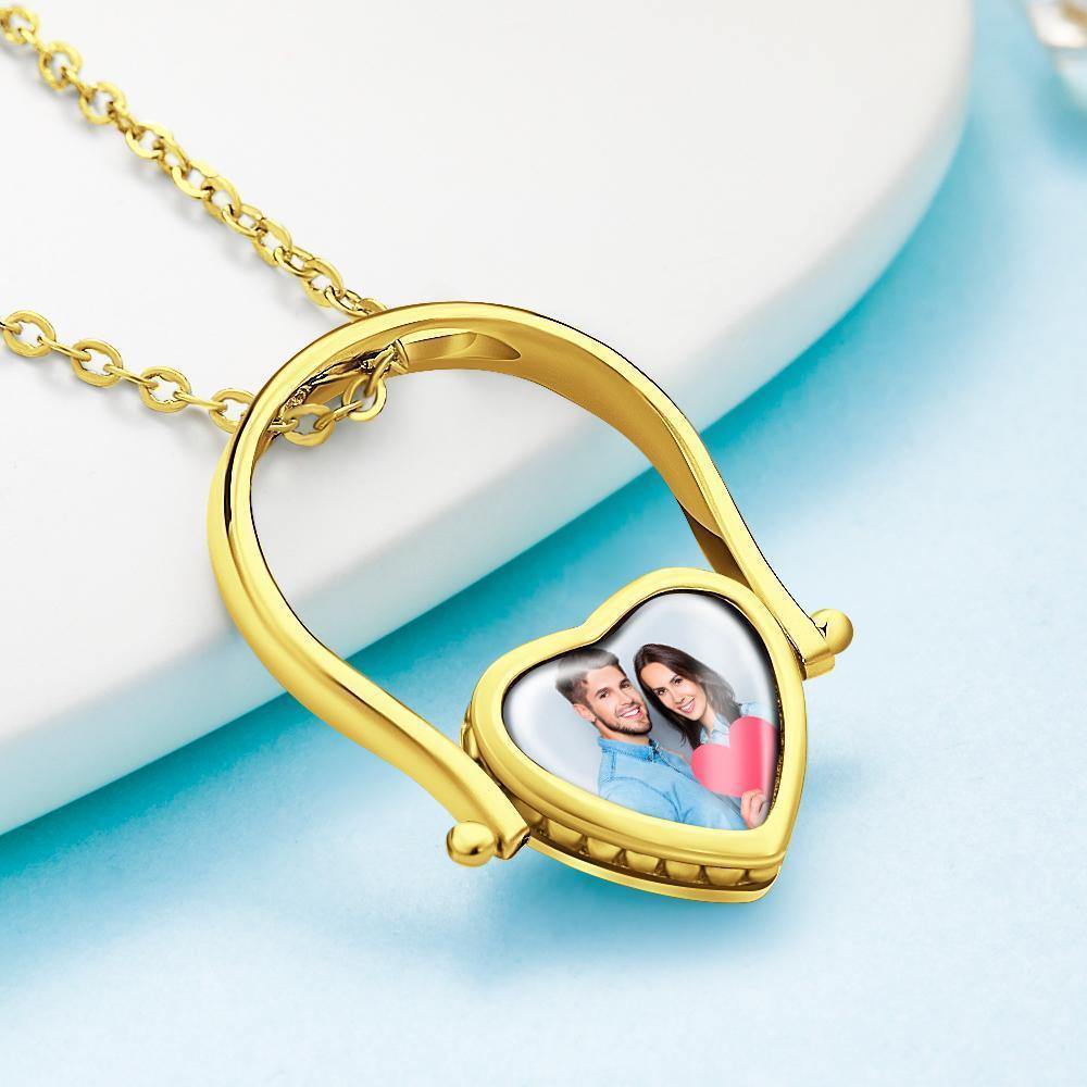 Photo Necklace, Photo Ring Unique Design Dual-use (Ring Size 7#) 14k Gold Plated Silver - soufeelus