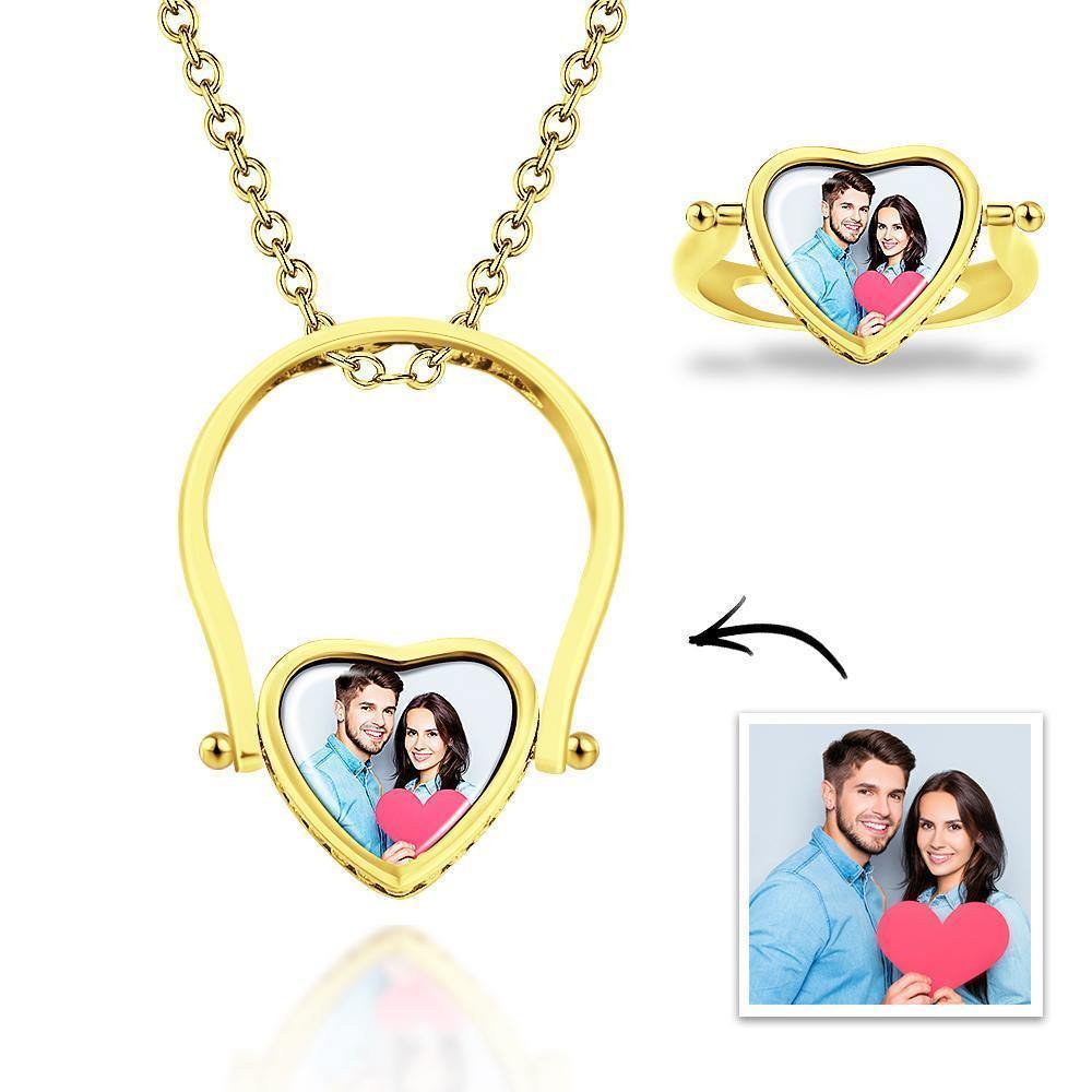 Photo Necklace, Photo Ring Gifts Dual-use (Ring Size 7#) 14k Gold Plated - soufeelus