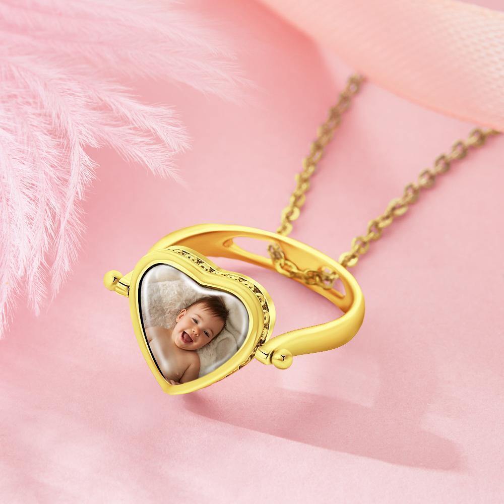 Photo Necklace, Photo Ring Couple's Gifts Dual-use (Ring Size 8#) 14k Gold Plated Silver - soufeelus