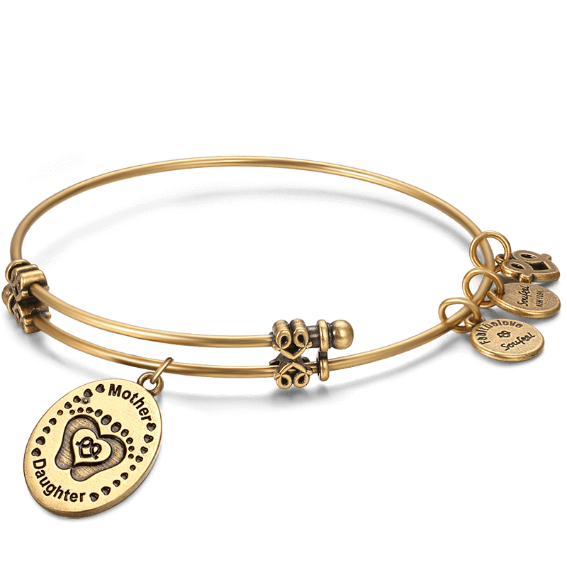 Mother and Daughter Charm Bangle Gold Plated - soufeelus