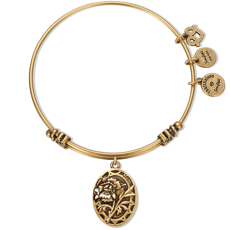 Carnation for Mom Charm Bangle Gold Plated - soufeelus