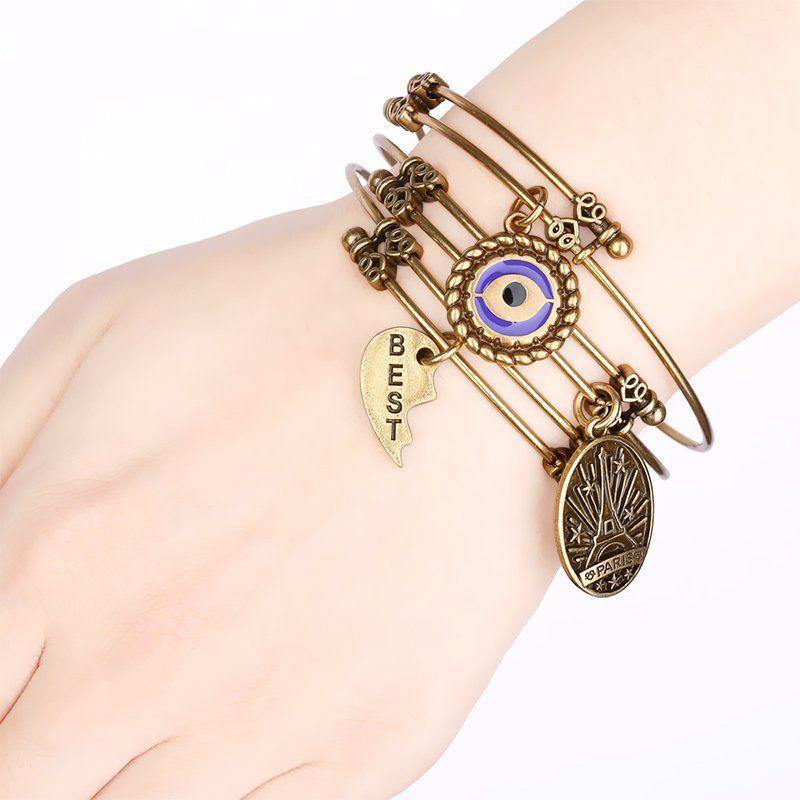 Mother and Daughter Charm Bangle Gold Plated - soufeelus