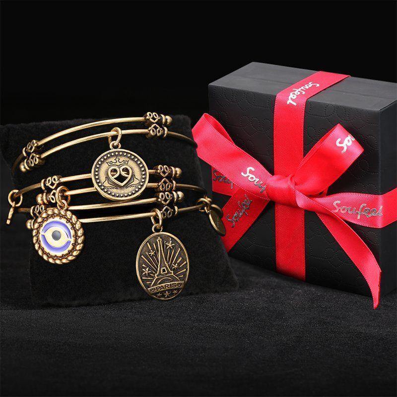 Mother and Daughter Charm Bangle Gold Plated - soufeelus