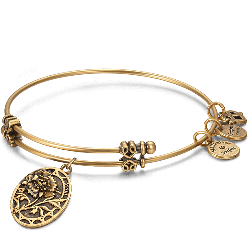 Carnation for Mom Charm Bangle Gold Plated - soufeelus