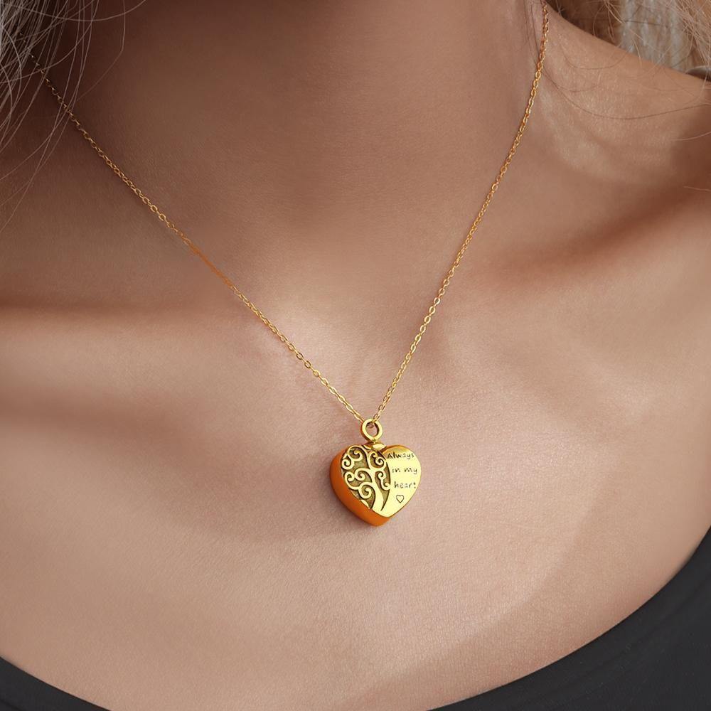 Engraved Urn Necklace Custom Heart Pendant Necklace - Gold Plated - soufeelus