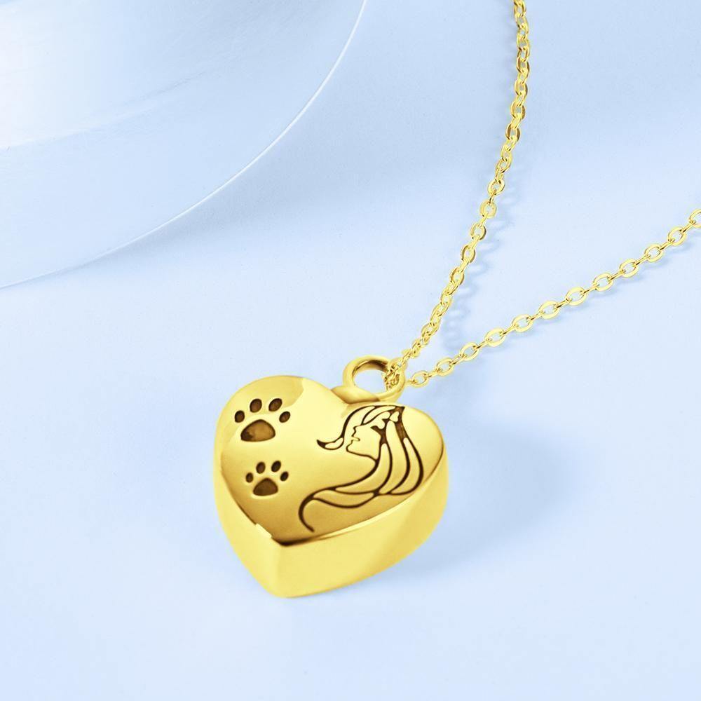 Engraved Urn Necklace Heart Necklace for Ashes Custom Pendant Necklace - Gold Plated - soufeelus