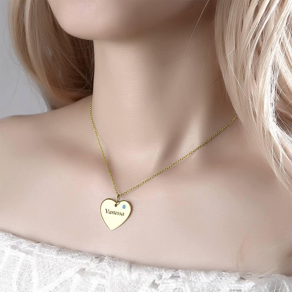 Heart Tag Personalized Birthstone Necklace with Engraving 14k Gold Plated Silver - soufeelus
